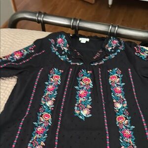 Embroidered Black Top